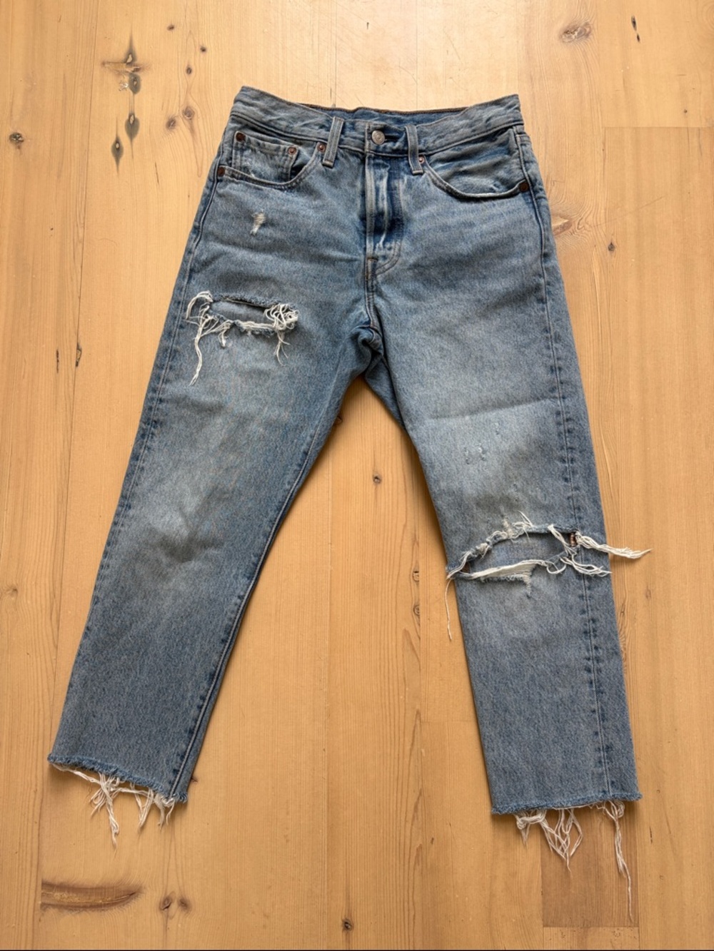 Levi’s 501 S Slim Taper Distressed Blue Denim Jeans
